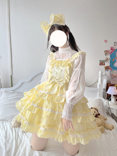 Sugar Girl~Sweet Lolita JSK Dress Summer Straps Dress Free size Yellow apricot short JSK 