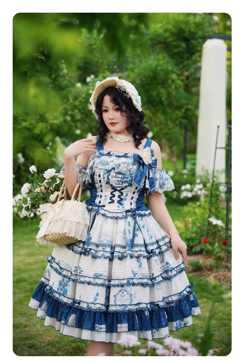 Mulberry Poetry Collection - Plus Size Lolita Printed Top & Skirt Set with Embroidery 45445:847409