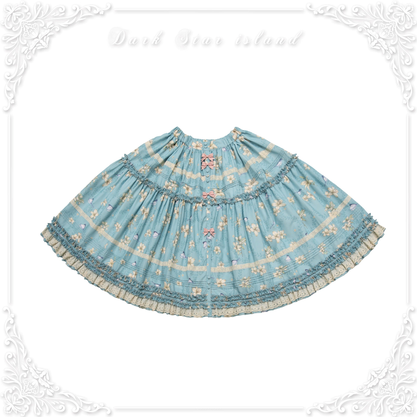Dark Star Island~Lily&Mountain Breeze~Lily Print Lolita Camisole Skirt Set S Blue skirt 