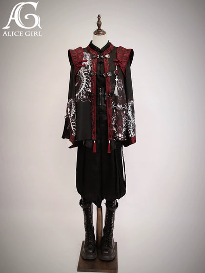Alice Girl~Bony Dragon~Chinese Style Lolita Coat Silver Dragon Embroidery Long Coat   