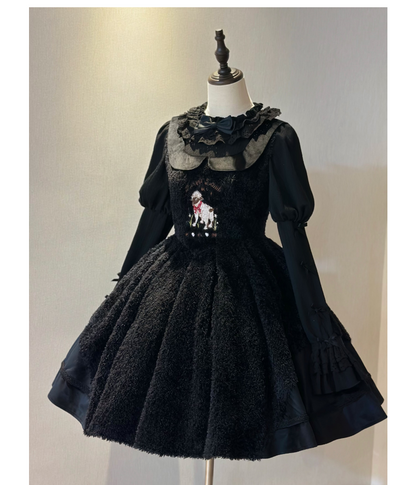 Peach Soda~Sleeping Case~Plush Lolita JSK Dress Set Doll Sense Embroidery Dress S JSK- Black 