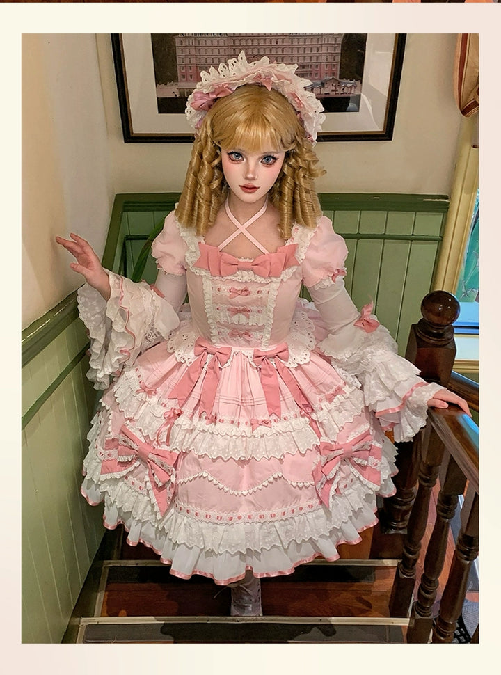 Heartbeat doll~Lily's Tea Party~Pink Old School Lolita OP Dress Long Sleeve