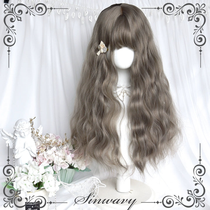 Sinwavy~Elegant Lolita Wig Ash Linen Grey Curly Wig Ash Linen Gray Wig  