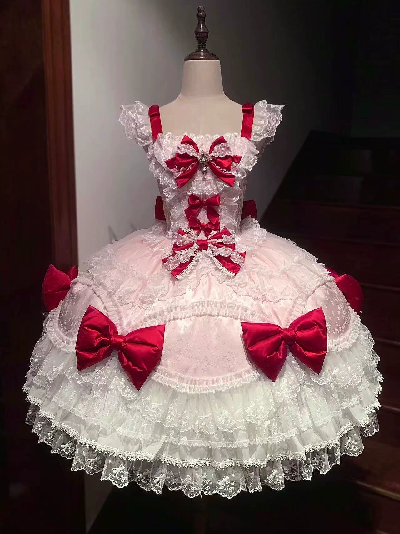 Floral Dream Isle - Sweet Lolita Doll-like JSK Dress, Bows & Lace (L M S) 44705:821075