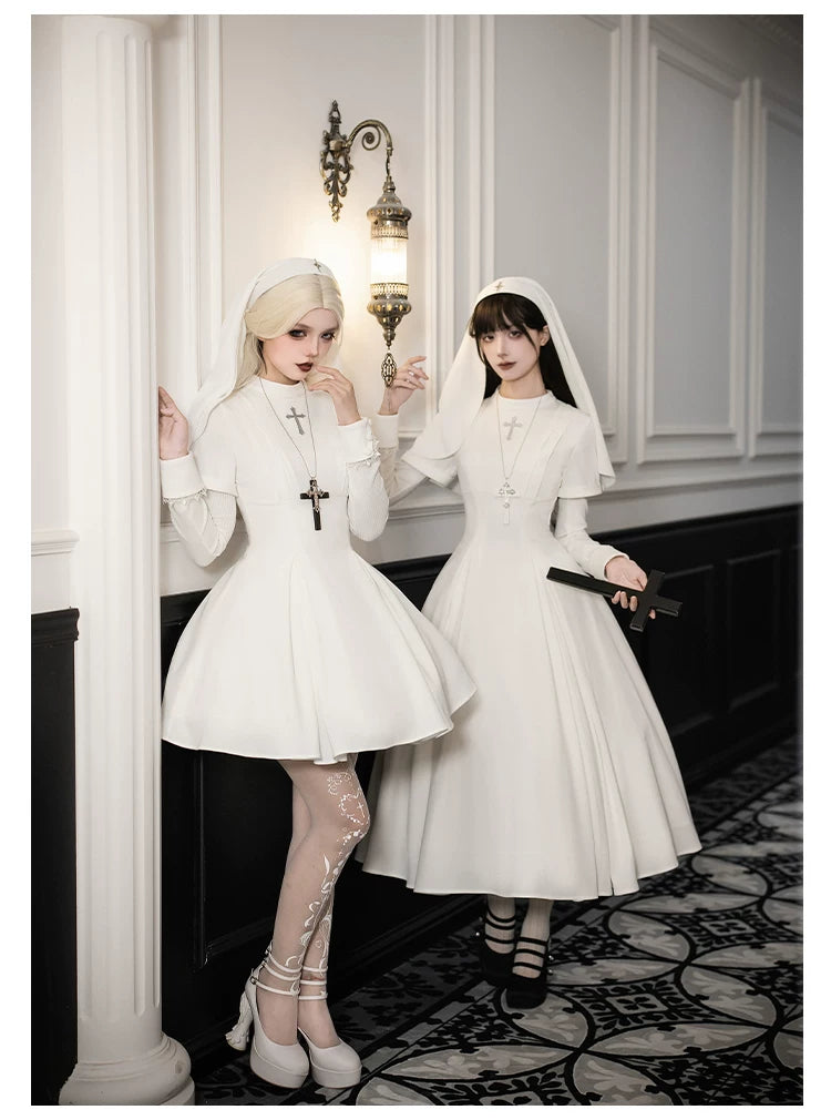 Nihil - Gothic Nun Lolita OP Dress, Irregular Hem Cape