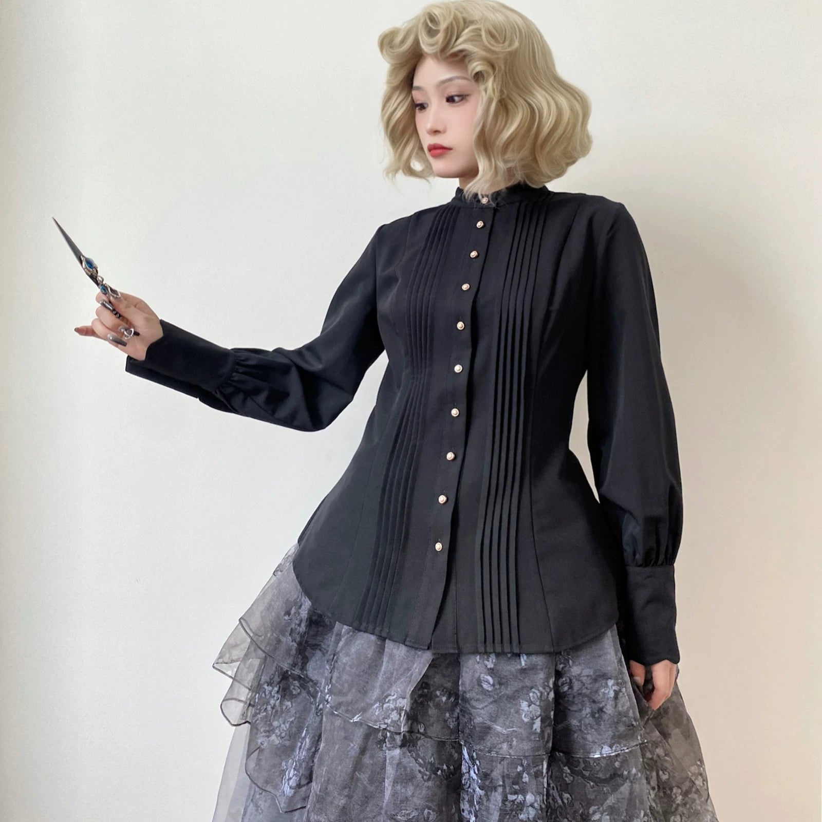 Silence Poem - Classic Lolita Long Sleeve Shirt, Detachable Jabot 44553:813072
