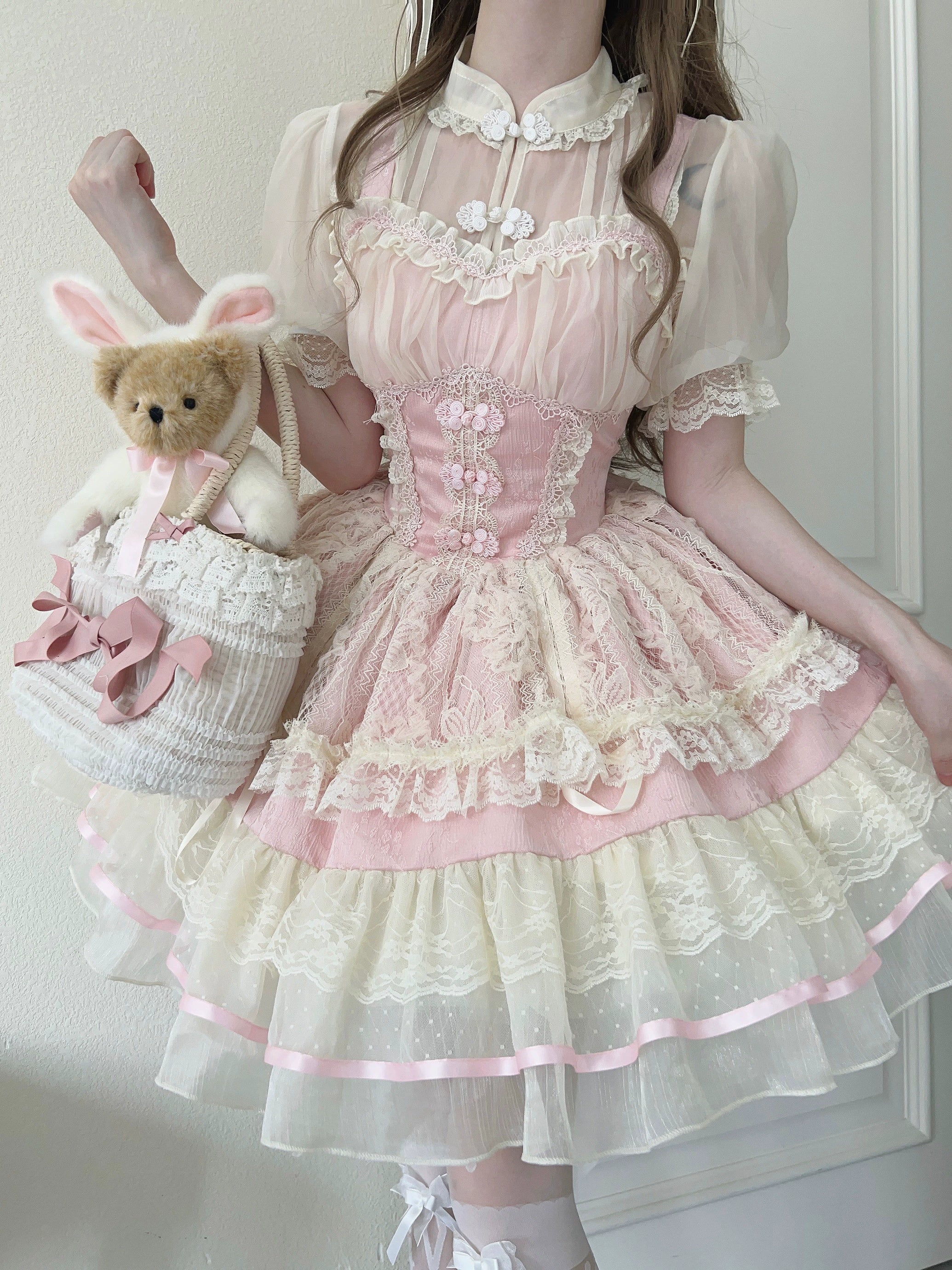 Sugar Girl - Hua Ji Fu Lei - Chinese Style Lolita JSK Dress Ballet Style Innerwear Set S pink JSK + packing box