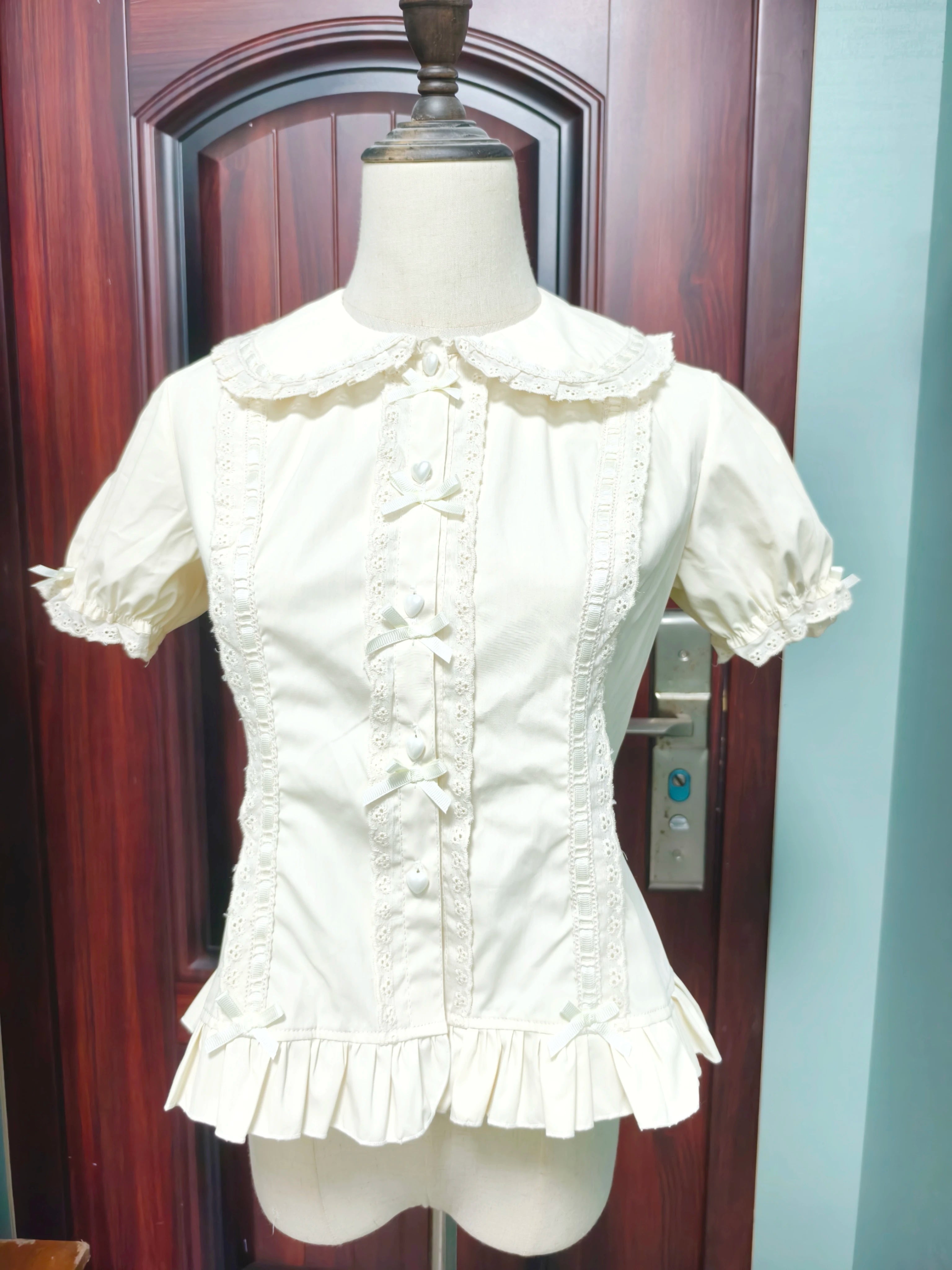 Sweet Lolita Short Sleeve Blouse, Multi-color Ribbons & Bows (L M S XL) 45774:861984