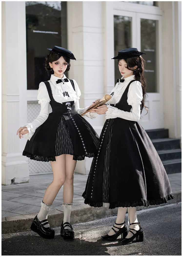 Monochrome Sonata - Classic Lolita Bust-supporting JSK Set, Piano Inspired