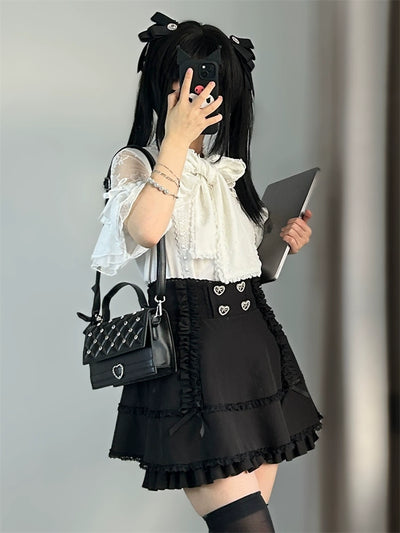 (BFM)Shengzhongwei~Jirai Kei Skirt High-Waisted Ultra-Short Skirt with Rhinestones S black 