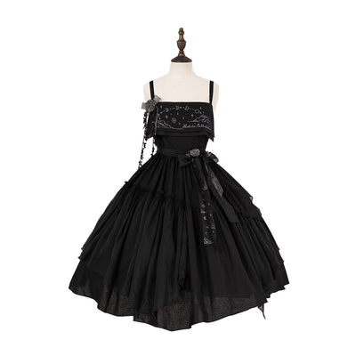 Nuit De Cellophane~Elegant Lolita JSK Dress Irregular Skirt Summer XS Black JSK 
