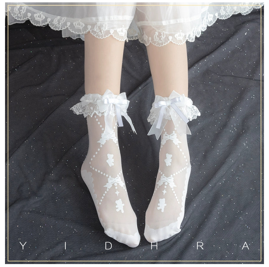 Yidhra~Bear Gummy and Milk Candy Bunny~Sweet Lolita Short Socks Lovely Socks Free size Bear gummy candy - white 