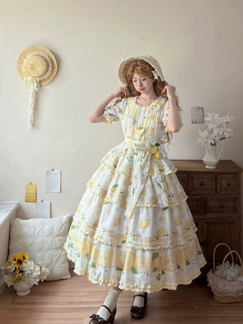 Miss Point~Lemon Chick~Country Lolita Printed OP With Button Front 42984:760397