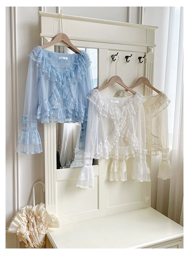 With PUJI~Flower Visage~Summer Lolita Sheer Cardigan with Rose Brooch 42927:759138