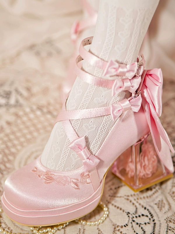 Panda Bear - Glass Floral House - Elegant Lolita Shoes,Transparent Heels with 3D Floral (Pink / 34 35 36 37 38 39 40 41) 44045:793520