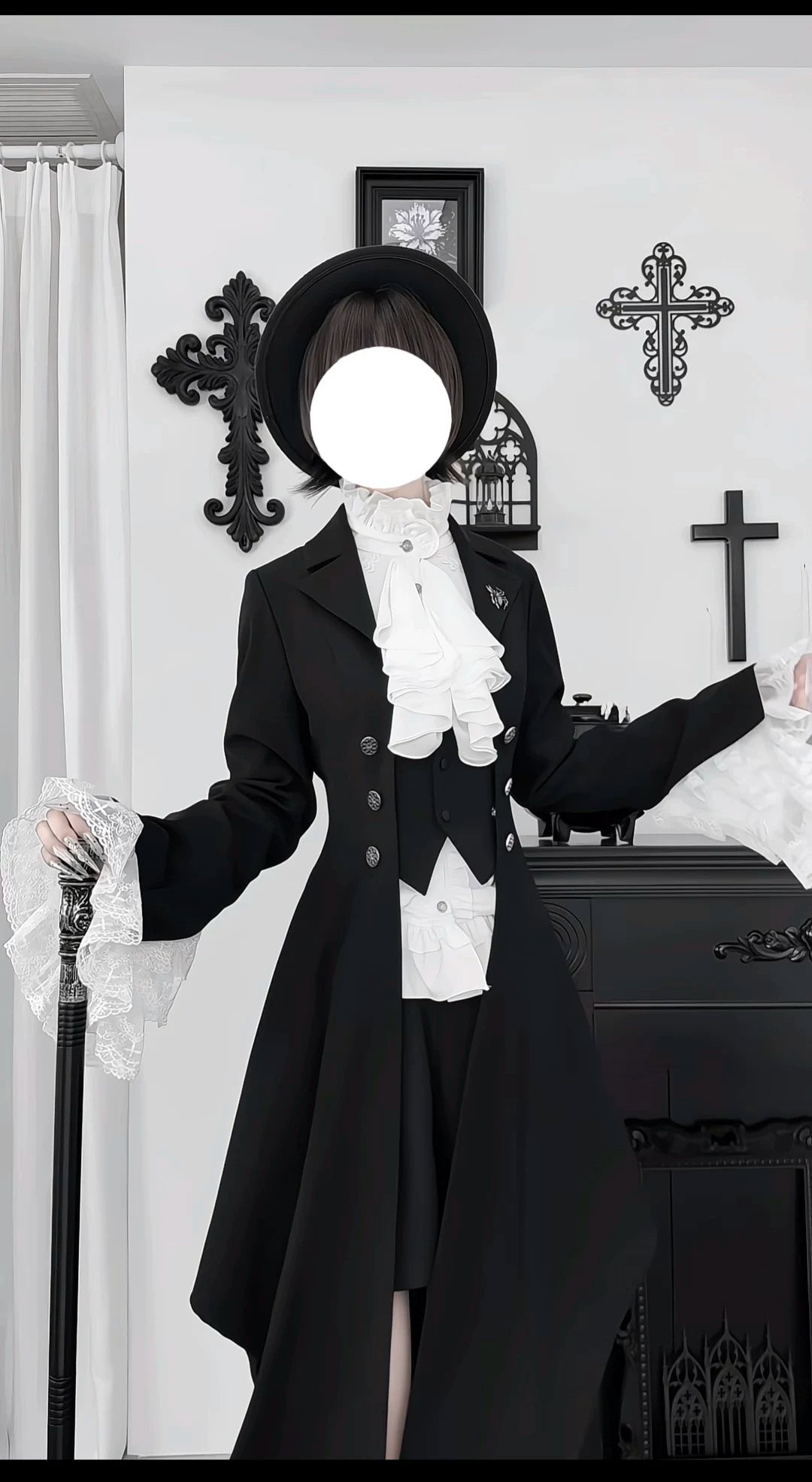 Eternal Night Butler - Gothic Lolita Coat & Blouse Set, Tailcoat Hem 46103:875255