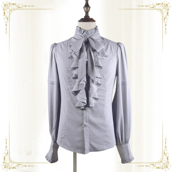 Immortal Thorn - Endless Promises - Vintage Ouji Lolita Shirt with Ruffle and Jabot Collar S Light grey (the actual item may have slight color difference)