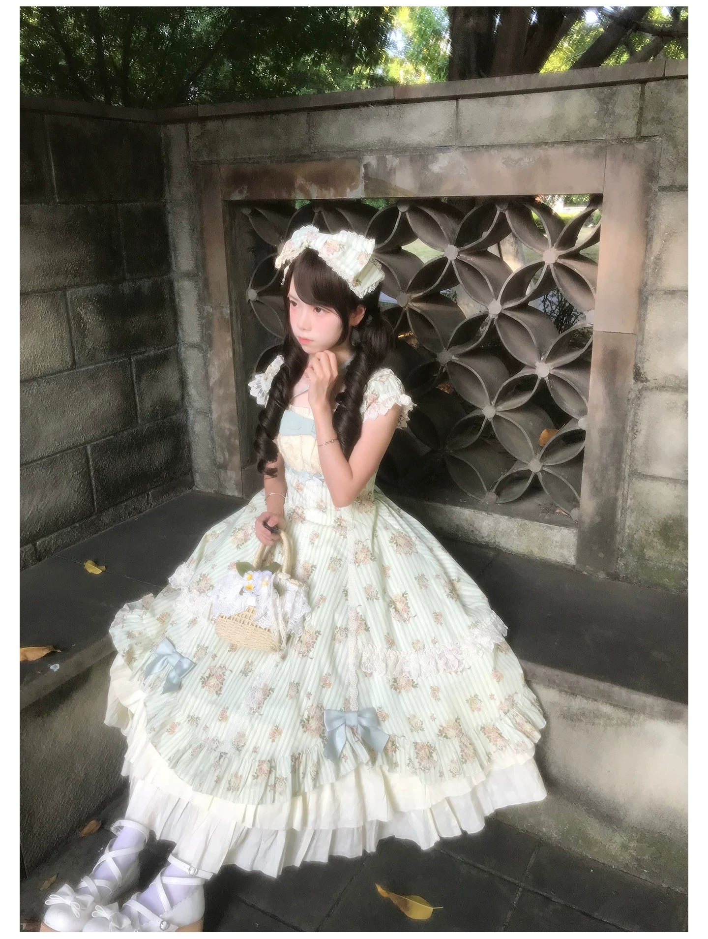 Meeting Austen - Cotton Classic Lolita Rose Printed OP Dress 45736:860031