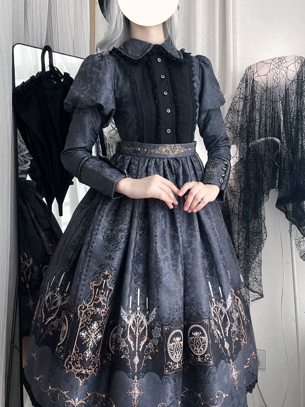 Blood Night Lantern - Jacquard Gothic Lolita Dress, Juliet Sleeve 44543:812331