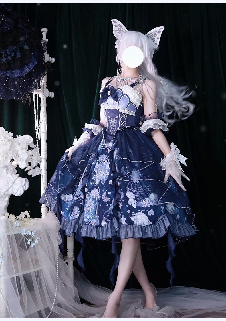 YingLuoFu~Original Elegant Lolita Blue Lolita JSK   