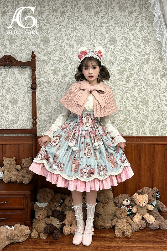 Alice Girl~Bear Doll Wall~Cute Winter Lolita Knitted Cape   