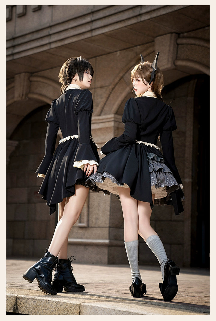 With PUJI~Night Feast~Gothic Lolita Suit Ouji Lolita Tailcoat Tiered Skirt Shorts