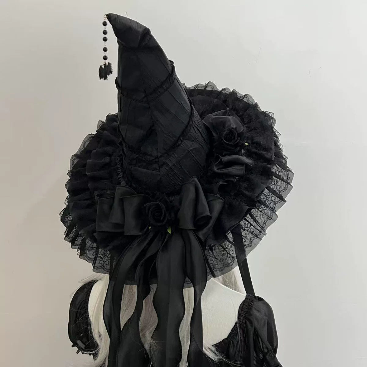 Gothic Lolita Witch Hat, Detachable Bow Black Hat (with plain brim) + Black Bow