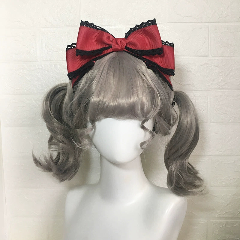 Qingyi Handmade~Sweet Lolita KC Multicolor Bow Lolita Headwear Wine red with black edge  