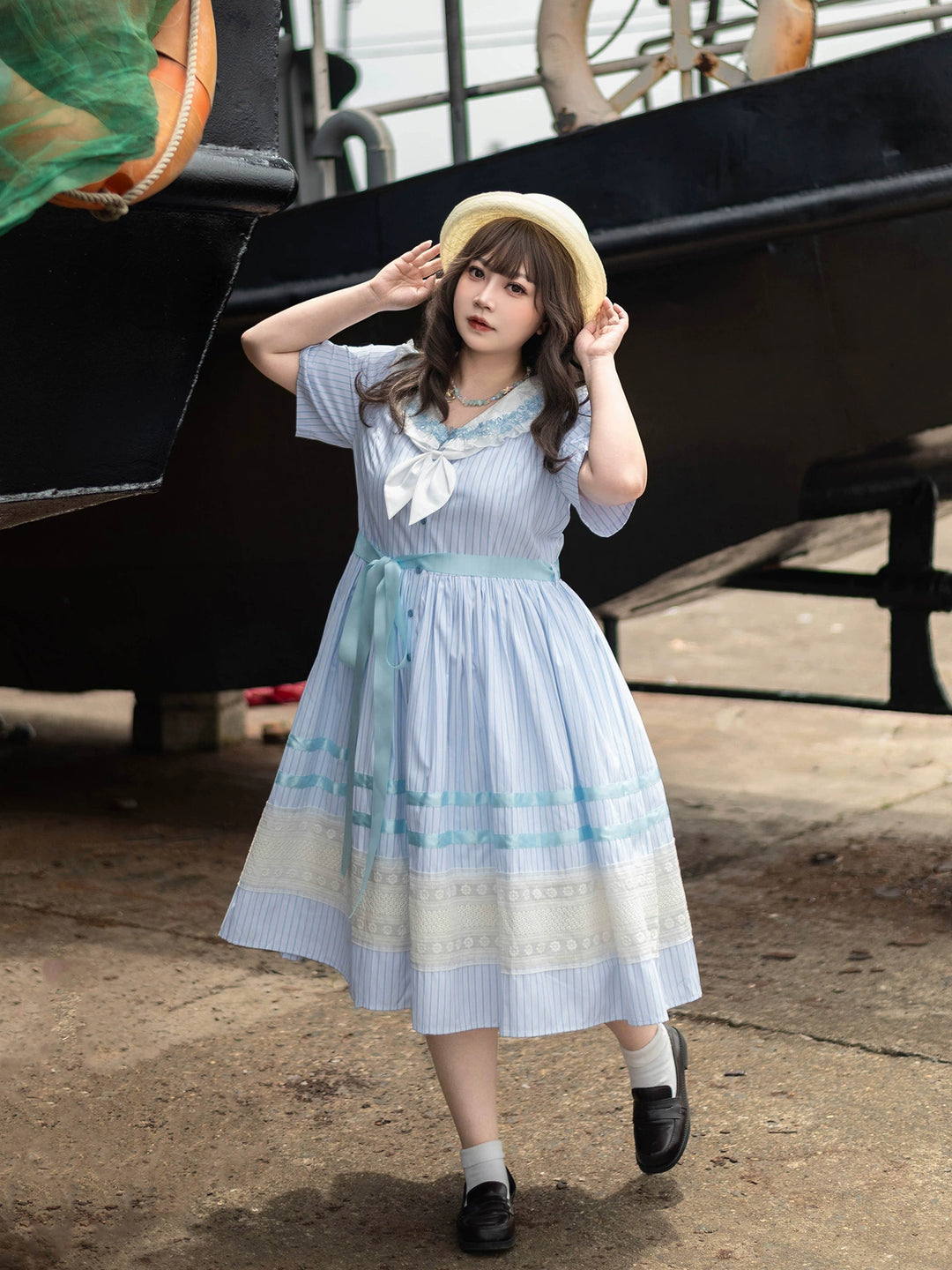 Hezi's Cat Haven - Island Holiday - Plus Size Sailor Lolita Striped OP