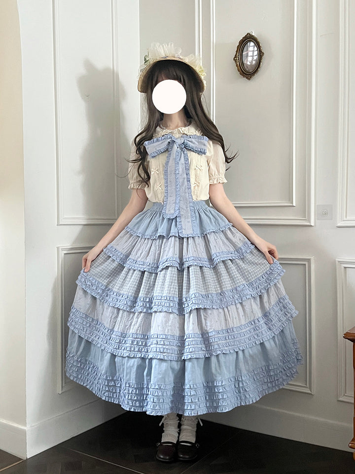 Miss Point~Garden Sunflower~Country Lolita SK Patchwork Tiered-Ruffles Skirt