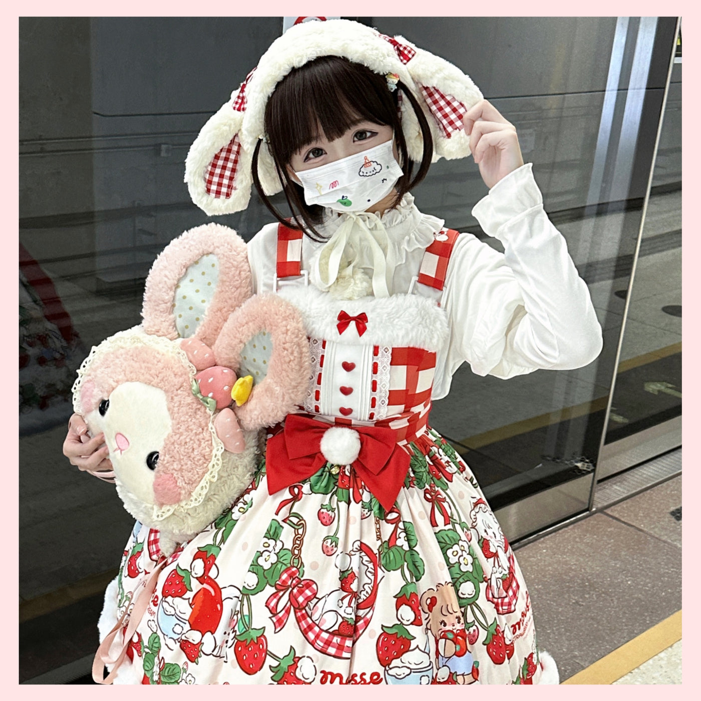 Doll Tea Party~Strawberry Garden~Sweet Christmas Doll Lolita Salopette Dress S Mikko Strawberry Garden Salopette 