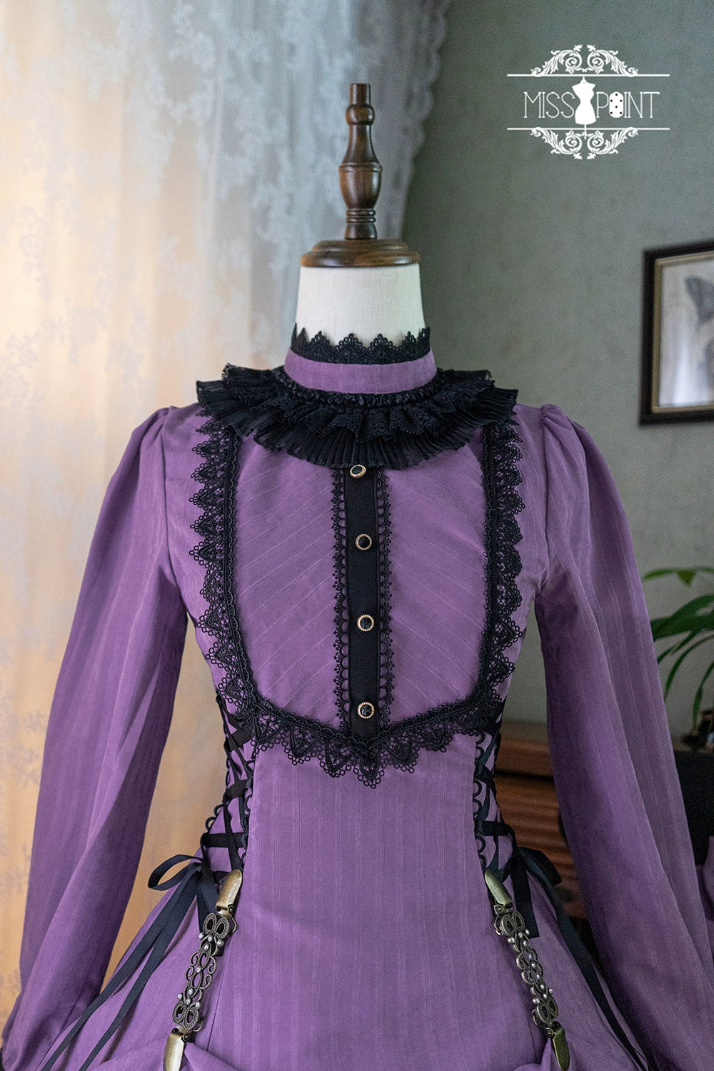 Miss Point~Perintz Manor~Gothic Lolita OP Long Sleeve Retro Lolita Dress 39904:642906