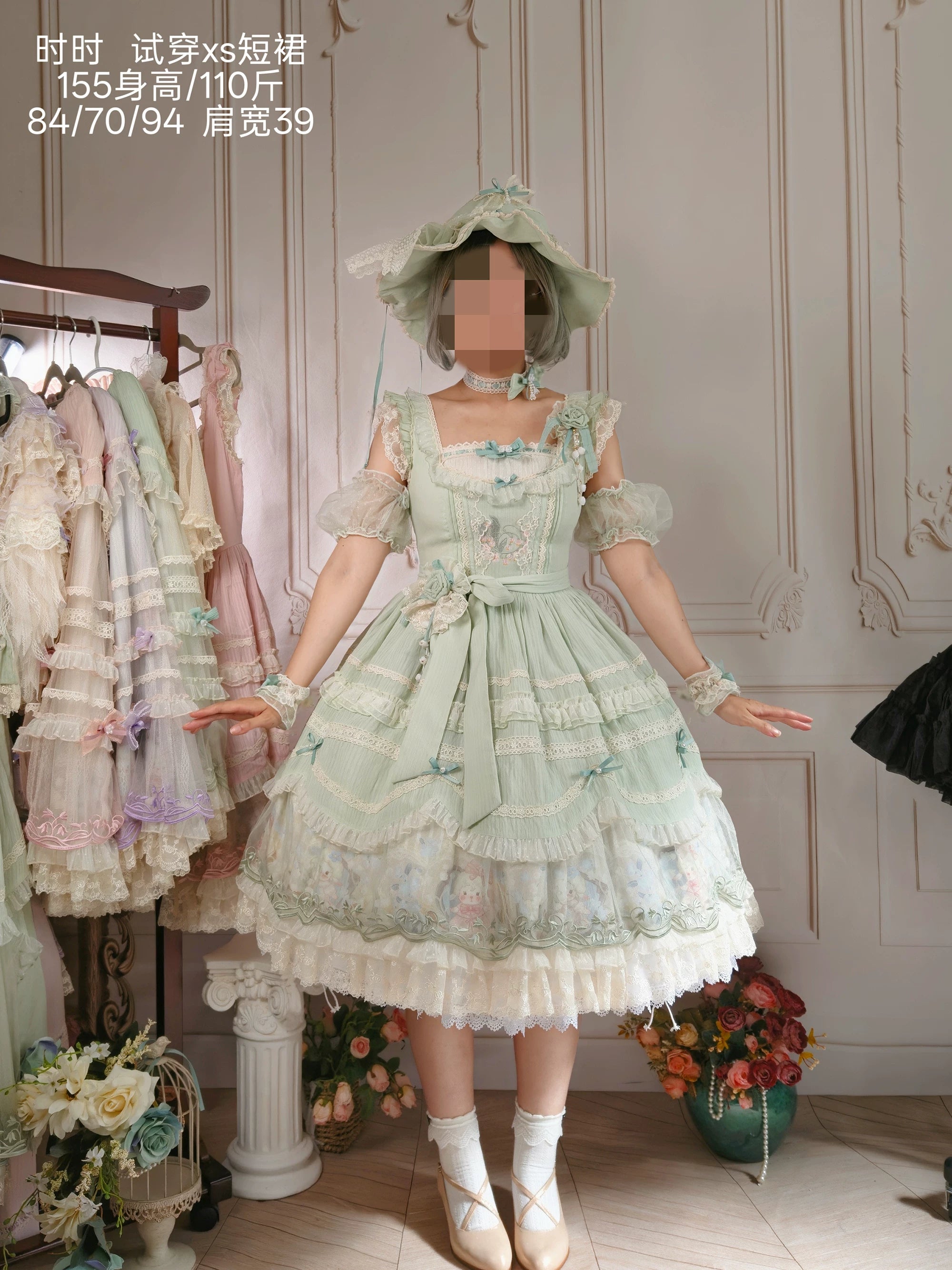 Lily of the Valley Lamb - Classic Lolita Tiered Hem JSK Dress with Embroidery 45277:852079