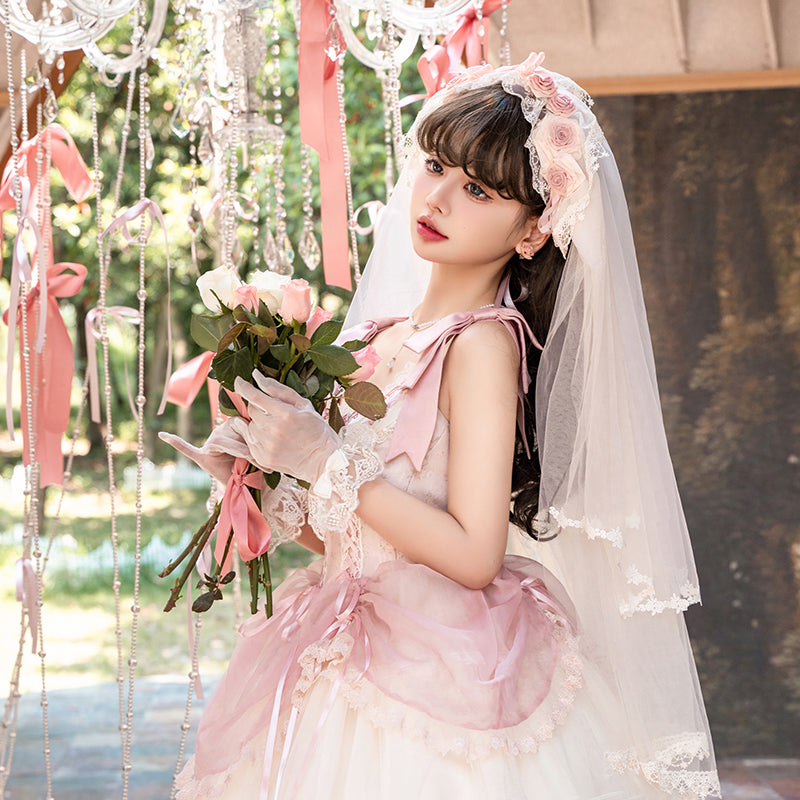 Mademoiselle Pearl~Silk Ballet~Wedding Lolita Veil Accessories Set Veil (Pink)  