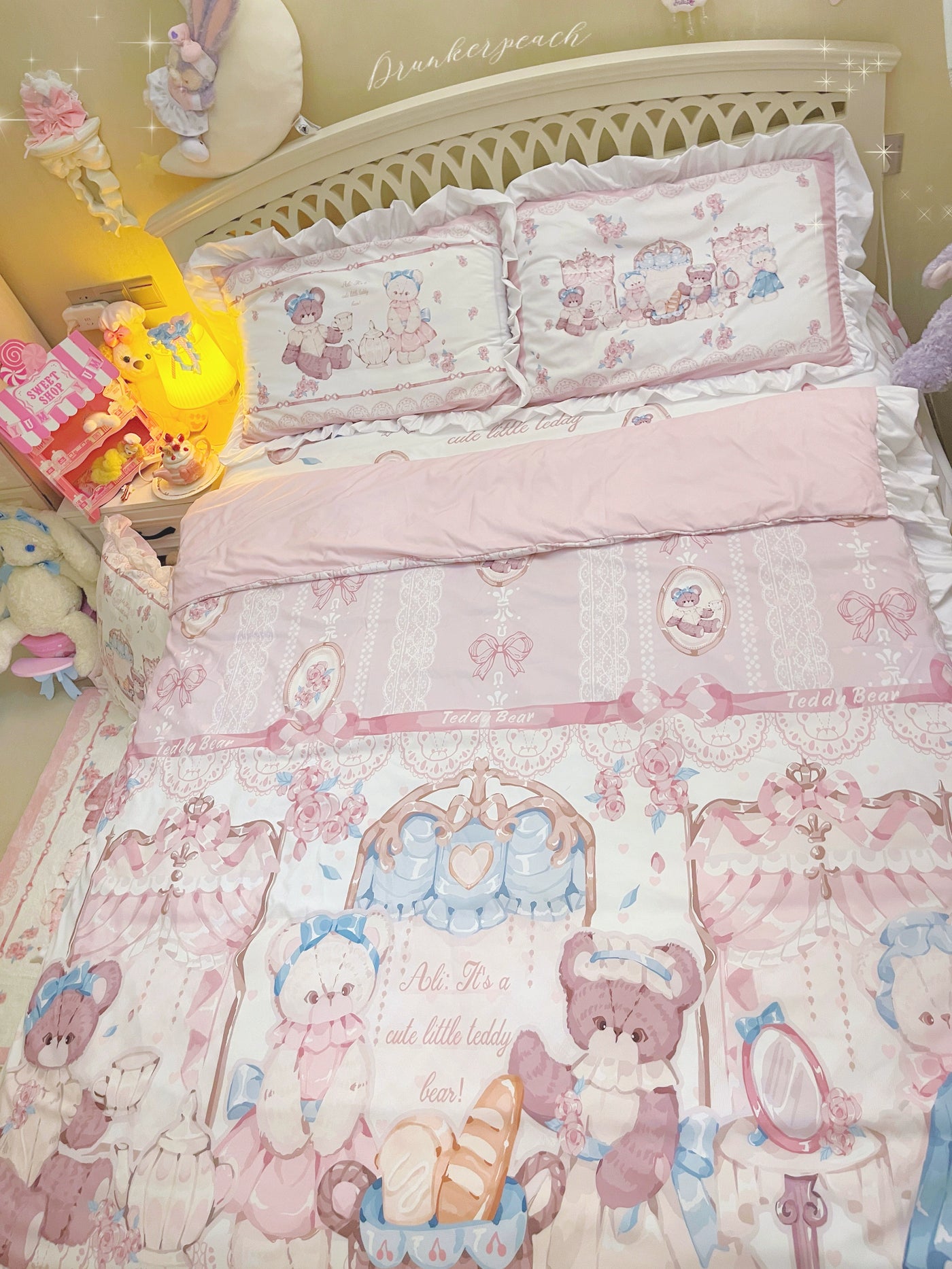 Drunke~Bears Afternoon Tea~Cute Lolita Bedding Set Bear Print Lolita Four-piece Suit   