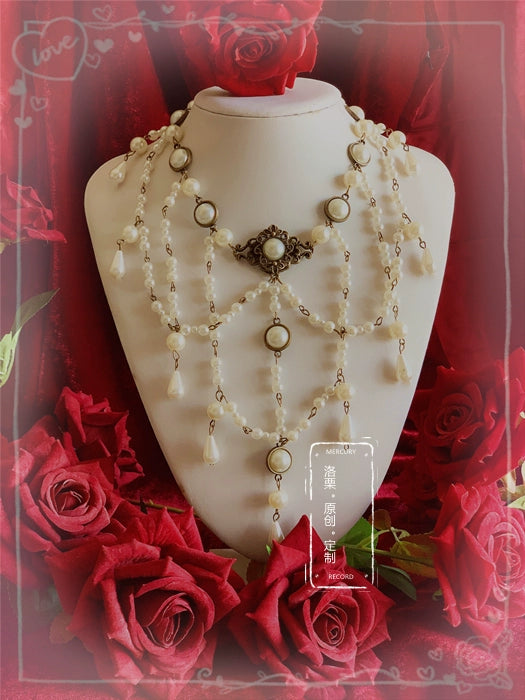 Luo Li~Wedding Lolita Necklace Multi-layer Pearl Pendant   