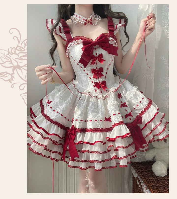 Sakurahime - Velour Love - Princess Sweet Lolita JSK Dress, Tiered Ruffles