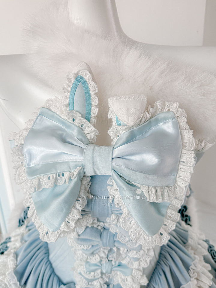 POSHEPOSE~Chuling Swan Lake~Sweet Lolita JSK Set Velvet Blue Dress for Prom 42865:755808