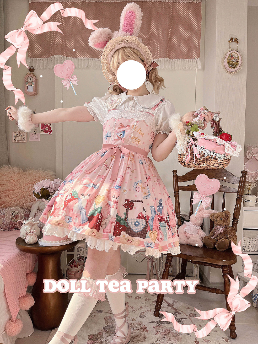 Doll tea party~Showa Rabbit~Kawaii Lolita Dress Summer Sweet Lolita OP JSK   