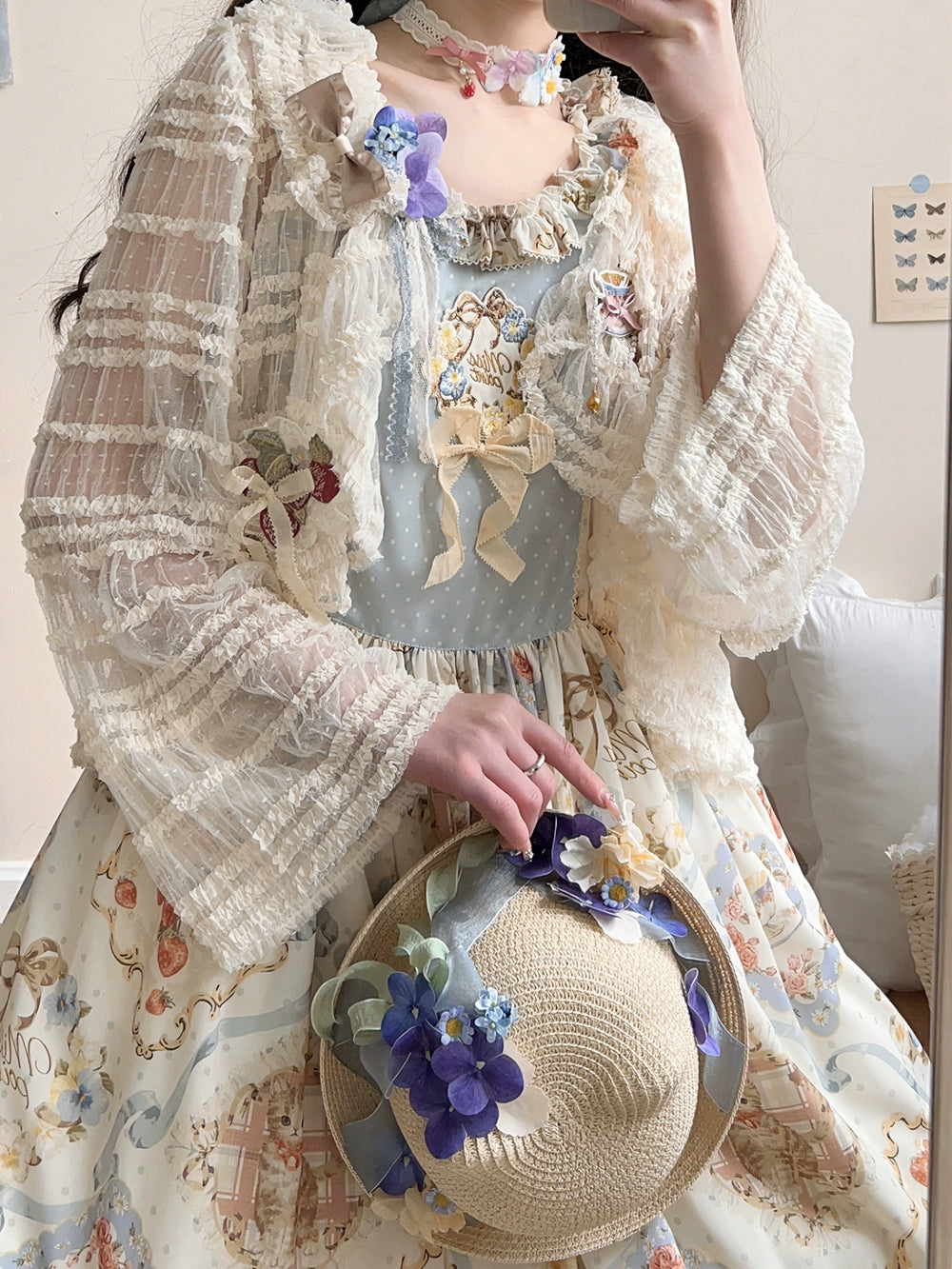 Miss Point~Cat and Rose Tea~Sweet Lolita Tulle Cardigan and Long Skirt Overlay 42141:728053