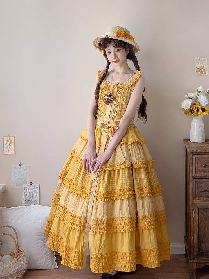 Miss Point~Garden Sunflower~Country Lolita JSK Five-Tiered Open Front Dress 42509:742591