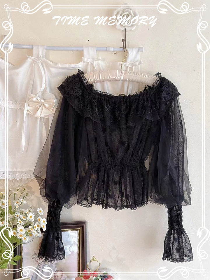Time Memory~Layered Heart~Sheer Classic Shirt with Mutton Sleeves & Polka Dot 42821:757758