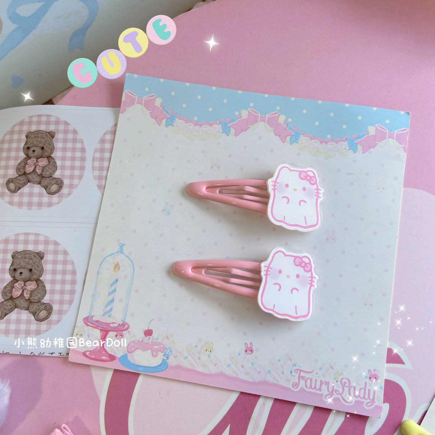 Bear Doll~Kawaii Lolita Hair Pin Adult Children Hello Kitty Hair Clip Ghost Kitty  