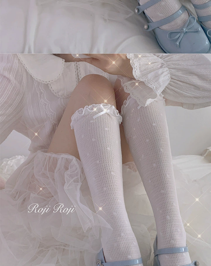 Roji Roji~Sweet Lolita Socks Cute Cotton Lolita Stockings Polka Dot   