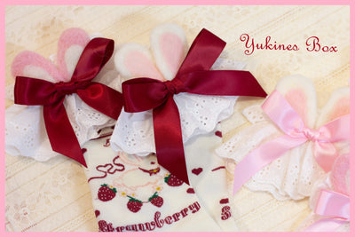 Yukines Box~Kawaii Lolita Strawberry Bunny Print Socks   