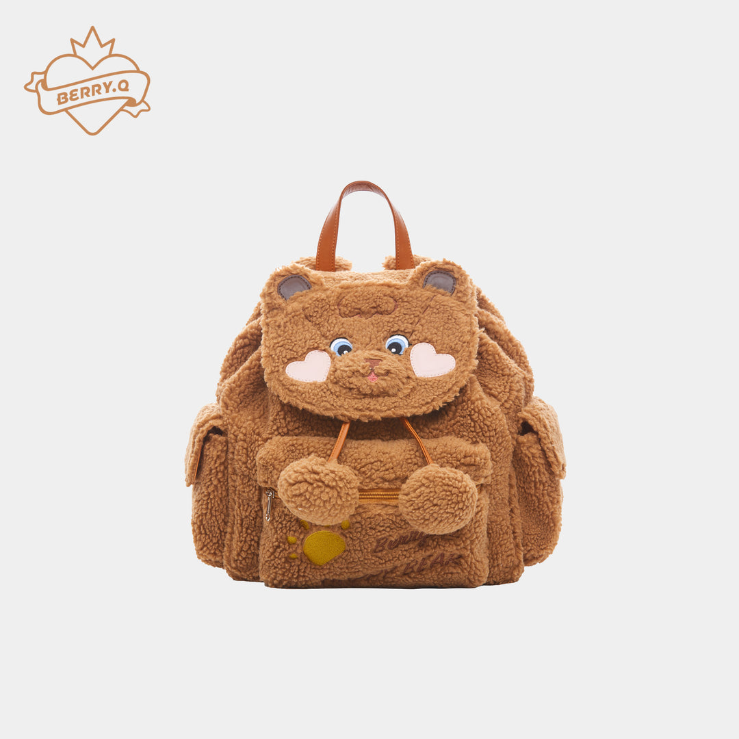 BerryQ~Chubbybear~Kawaii Lolita Plush Embroidered Brown Backpack dark brown backpack  