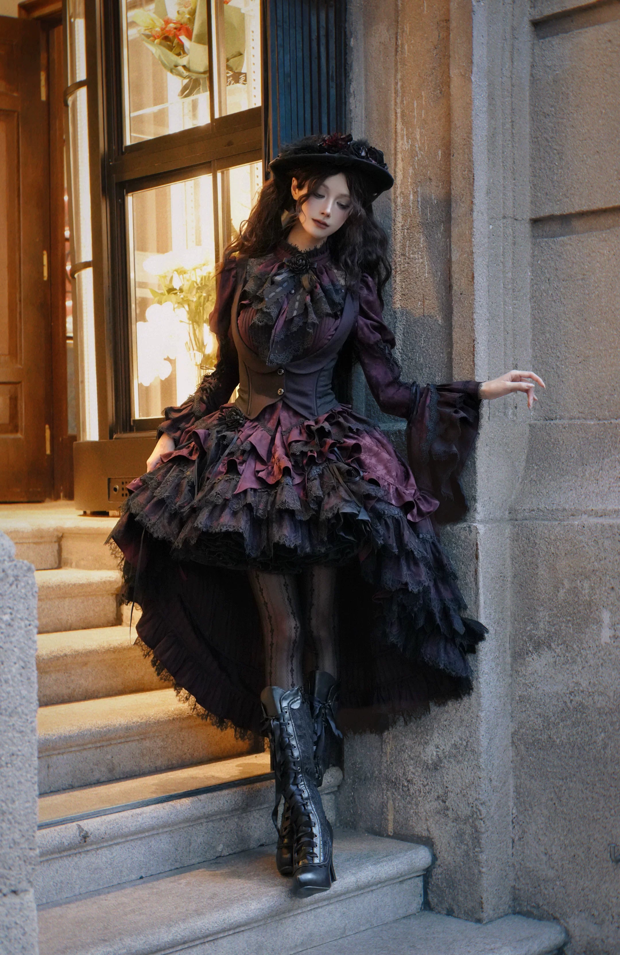Victoria's Praise - Gorgeous Gothic Lolita Blouse & High-low Hem Skirt 44898:828073