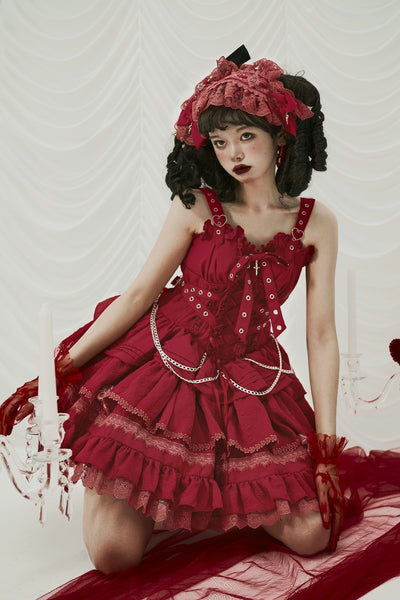 OCELOT~Contract Cross~Gothic Lolita Elegant JSK Multicolors S red 