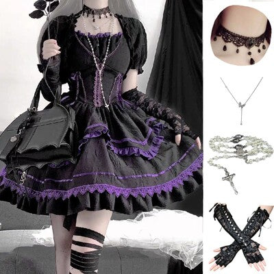 (BFM)Motadalu~Seine River~Gothic Lolita Dress Halloween Lolita JSK S four small items (necklace*3 + a pair of gloves) 