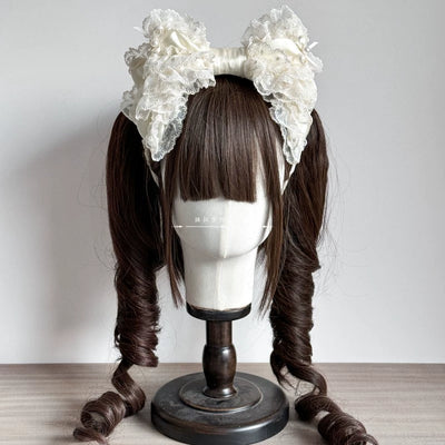 MAID~Elegent Lolita Headband Ivory KC Cake Cap Headband (with aluminum wire for shaping)  